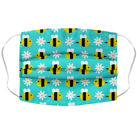 Dainty Bees and Daisies Pattern Blue Accordion Face Mask