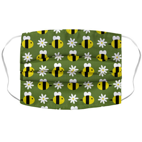 Dainty Bees and Daisies Pattern Green Accordion Face Mask