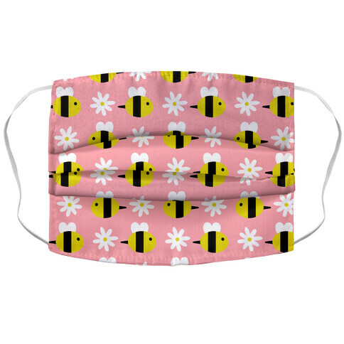 Dainty Bees and Daisies Pattern Pink Accordion Face Mask
