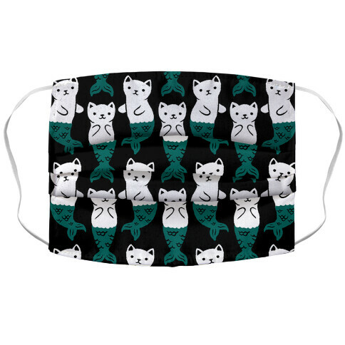 Cat Mermaid Pattern Black Accordion Face Mask