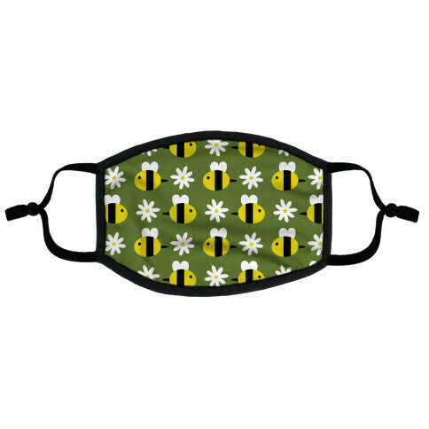 Dainty Bees and Daisies Pattern Green Flat Face Mask