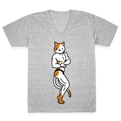 Buff Cat White and Brown Spotted V-Neck Tee Shirt
