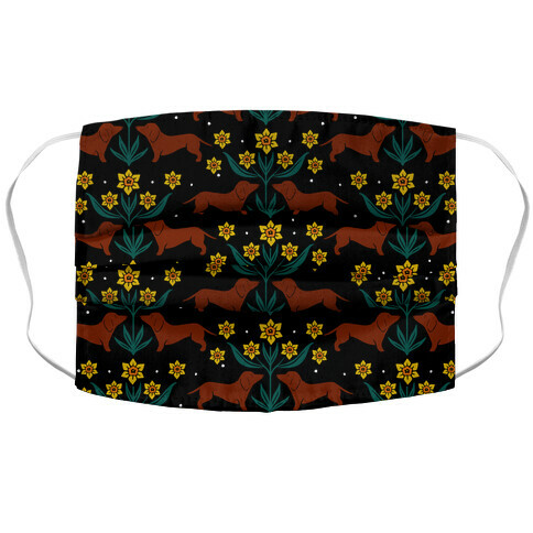 Dachshunds and Daffodils Black Accordion Face Mask