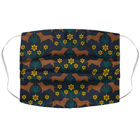 Dachshunds and Daffodils Navy Blue Accordion Face Mask