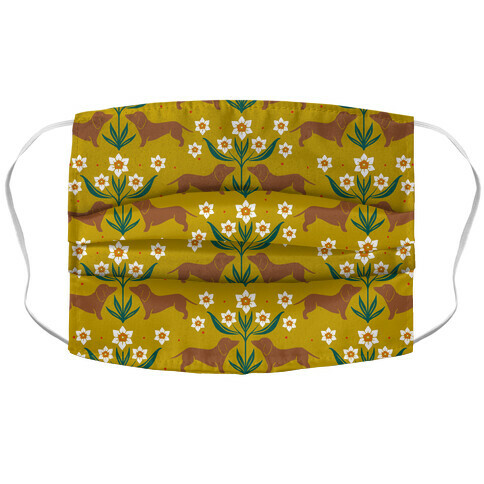 Dachshunds and Daffodils Yellow Accordion Face Mask