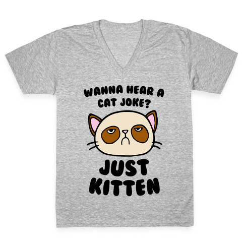 Wanna Hear A Cat Joke? Just Kitten V-Neck Tee Shirt