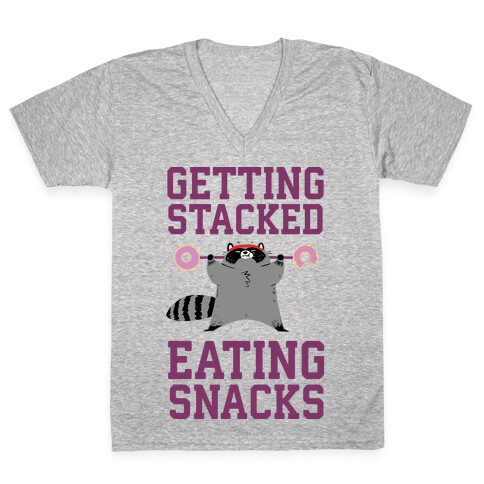 Getting Stacked Eating Snacks V-Neck Tee Shirt