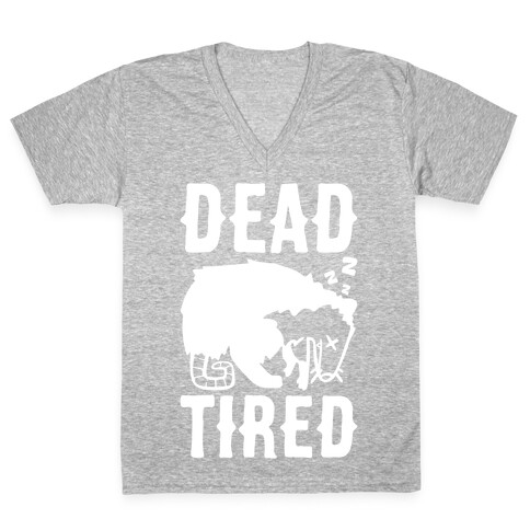 Dead Tired Possum Parody White Print V-Neck Tee Shirt