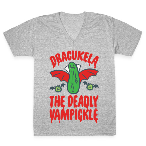 Dracukela Cucumber Parody White Print V-Neck Tee Shirt