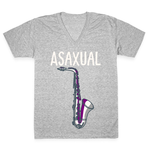 Asaxual White Print V-Neck Tee Shirt