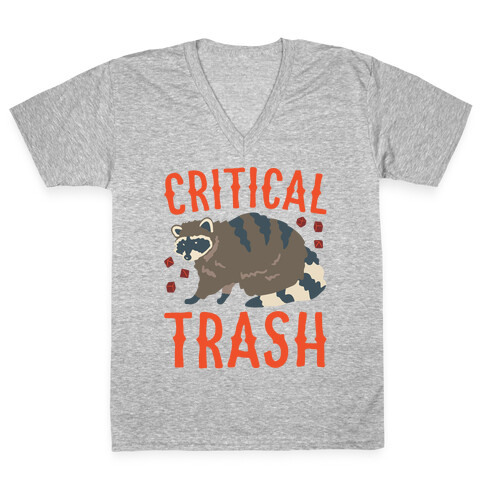 Critical Trash Raccoon Parody White Print V-Neck Tee Shirt