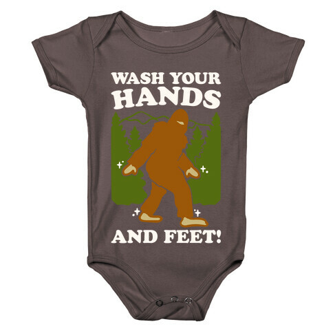 Wash Your Hands and Feet Bigfoot Parody White Print Baby One-Piece