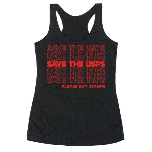 Save The USPS Thank You Bag Style White Print Racerback Tank Top