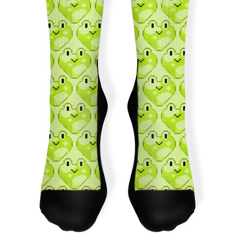 Pixel Frog Hearts Sock