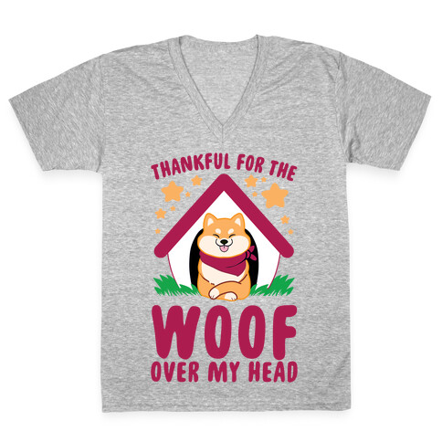 Thankful For The WOOF Over My Head V-Neck Tee Shirt