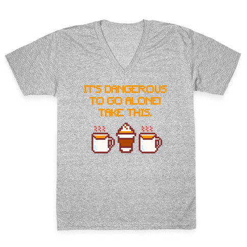 It's Dangerous To Go Alone Take This Pumpkin Parody White Print V-Neck Tee Shirt