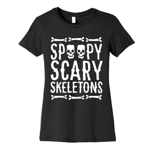 Spoopy Scary Skeletons Parody White Print Womens T-Shirt