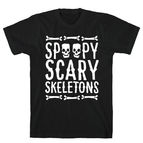 Spoopy Scary Skeletons Parody White Print T-Shirt