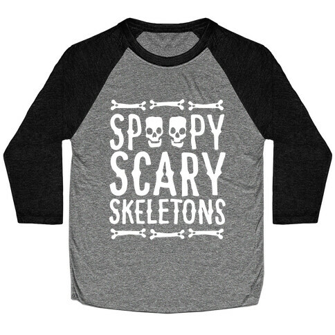 Spoopy Scary Skeletons Parody White Print Baseball Tee