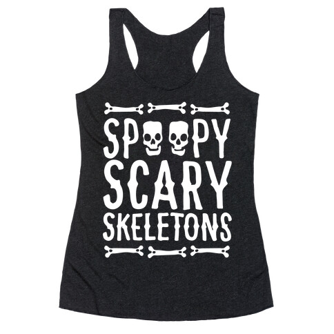 Spoopy Scary Skeletons Parody White Print Racerback Tank Top