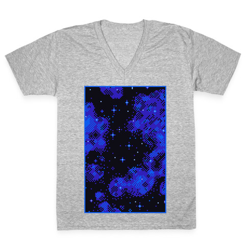 Pixelated Blue Nebula V-Neck Tee Shirt