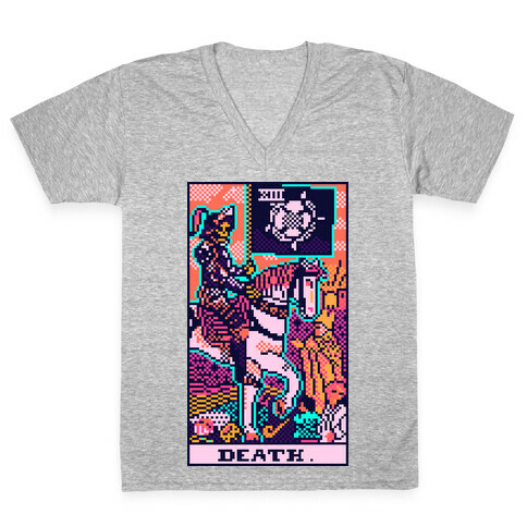 Pixelated Death Tarot Card V-Neck Tee Shirt