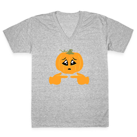 Shy Emoji Jack-o-Lantern V-Neck Tee Shirt