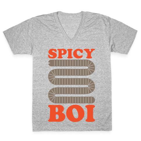 Spicy Boi Worm Parody White Print V-Neck Tee Shirt