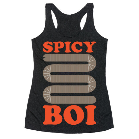 Spicy Boi Worm Parody White Print Racerback Tank Top