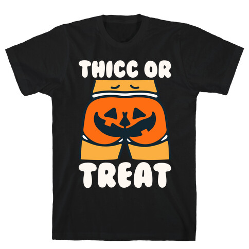 Thicc Or Treat Pumpkin Butt White Print T-Shirt