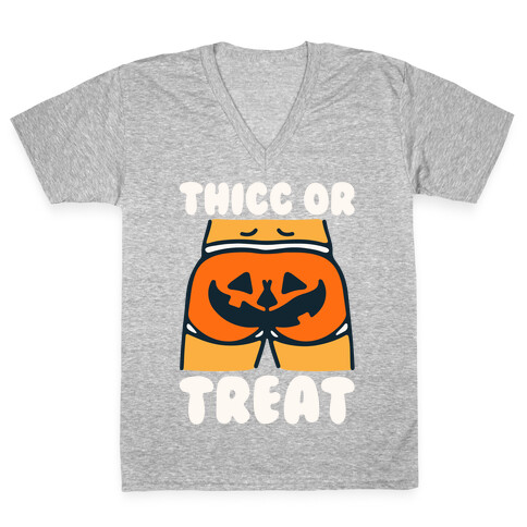 Thicc Or Treat Pumpkin Butt White Print V-Neck Tee Shirt