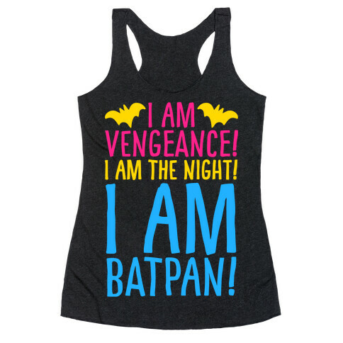 I Am Batpan Parody White Print Racerback Tank Top