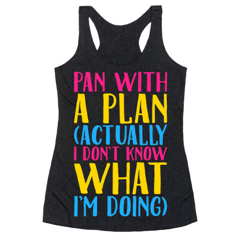 Pan With A Plan White Print Racerback Tank Top