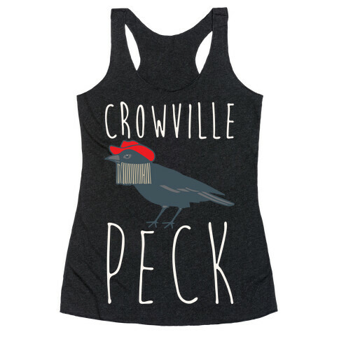 Crowville Peck Parody White Print Racerback Tank Top