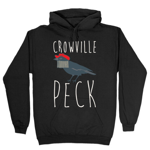 Crowville Peck Parody White Print Hooded Sweatshirt