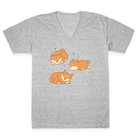 Sleepy Shibe Pattern V-Neck Tee Shirt