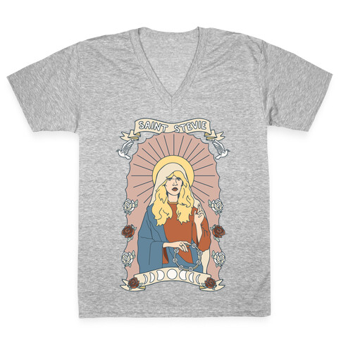 Saint Stevie Parody White Print V-Neck Tee Shirt