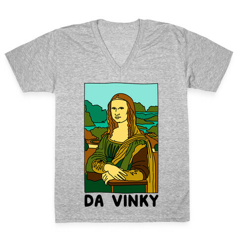 Mona Lisa Da Vinky Parody V-Neck Tee Shirt