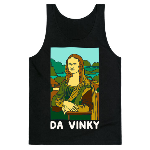 Mona Lisa Da Vinky Parody White Print Tank Top