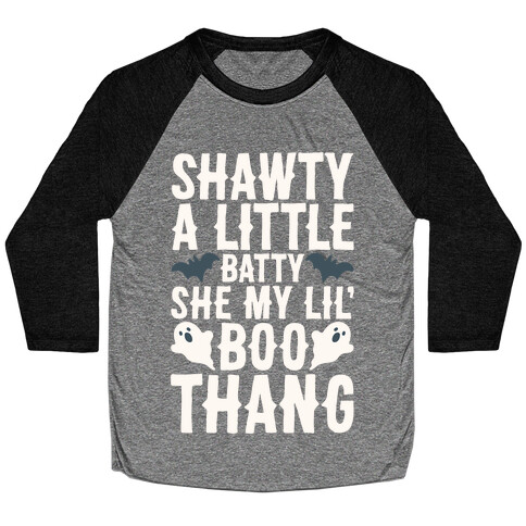 A Little Batty She My Lil' Boo Thang Halloween Parody White Print Baseball Tee