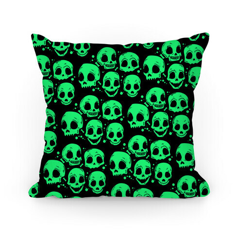 Neon Green Skulls Pattern Pillow