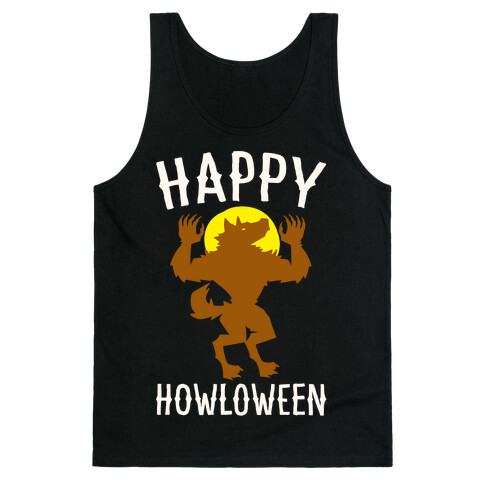 Happy Howloween Werewolf Parody White Print Tank Top