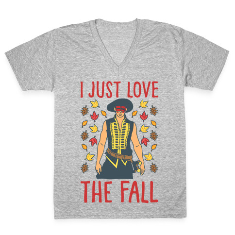 I Just Love The Fall Parody White Print V-Neck Tee Shirt