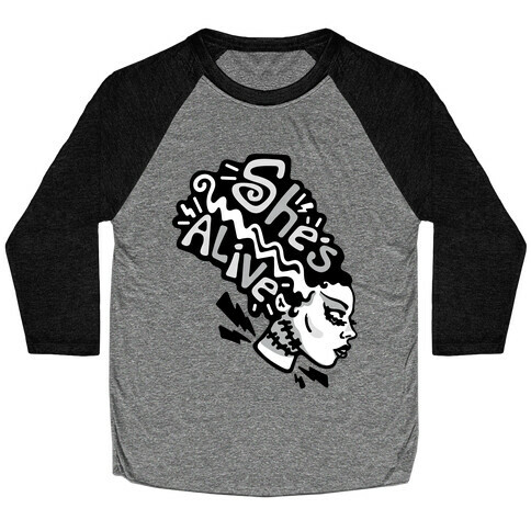 She's Alive Bride of Frankenstein Parody Baseball Tee