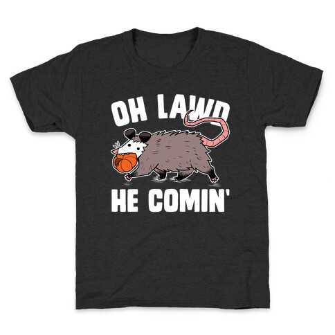 Oh Lawd He Comin' Pumpkin Possum Kids T-Shirt