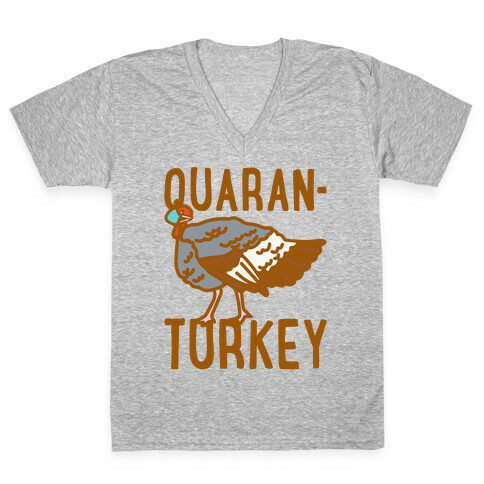 Quaran-Turkey White Print V-Neck Tee Shirt