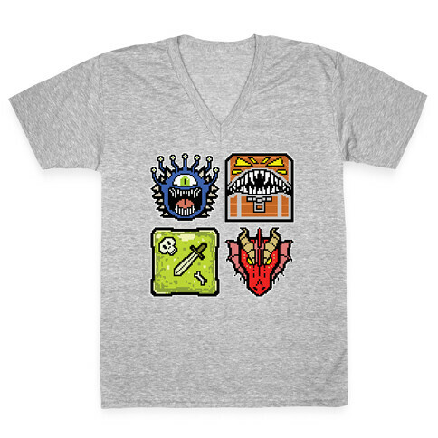 Pixel DnD Monsters V-Neck Tee Shirt