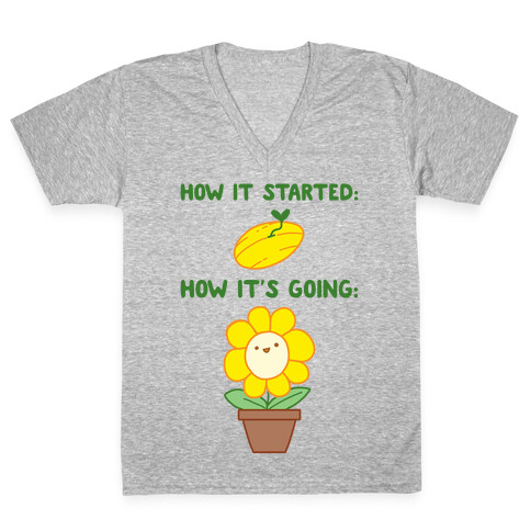 How It Started and How It's Going Flower V-Neck Tee Shirt