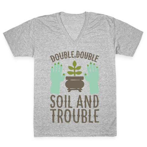 Double Double Soil And Trouble Parody White Print V-Neck Tee Shirt