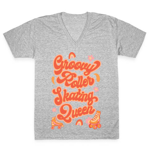 Groovy Roller Skating Queen V-Neck Tee Shirt